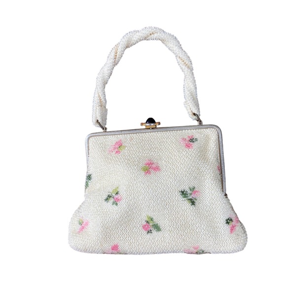 Lumured Handbags - Lumured 1950’s Vintage Corde Beaded Floral Cream  Satchel Purse